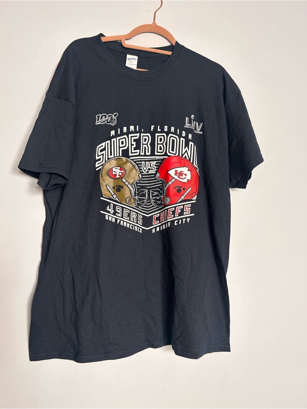 Super Bowl LIV SF 49ers-KC Chiefs Men Black Short Sleeve Tshirt Tee xl